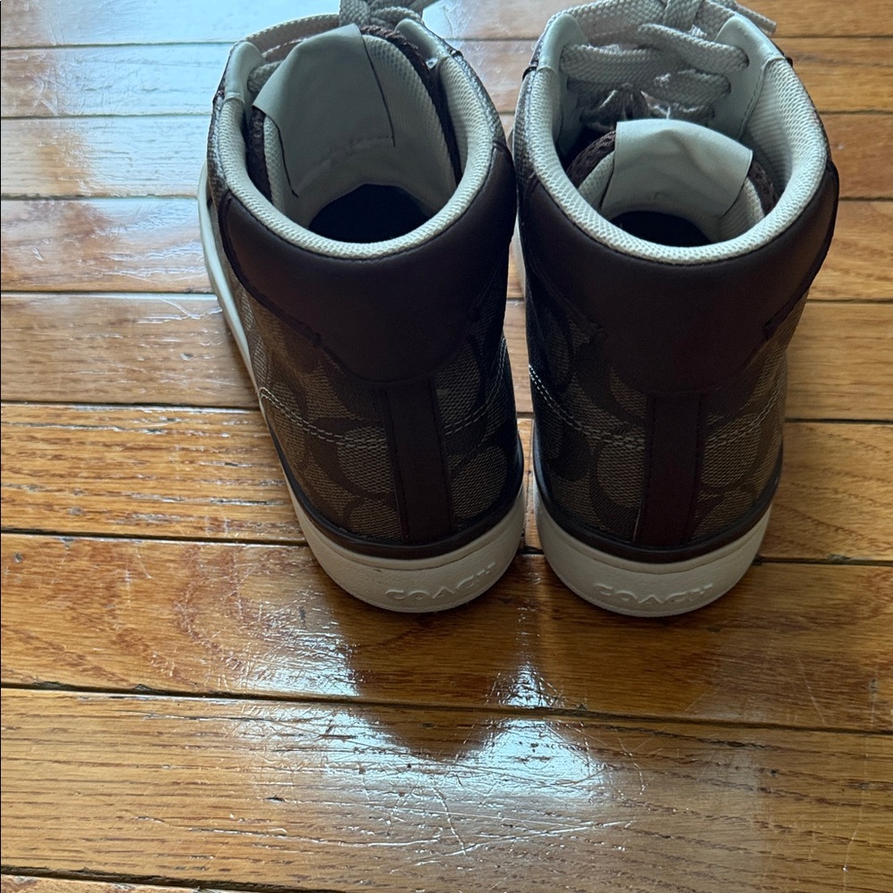 Coach Brown and White High-Top Sneakers - Picture 3 of 8